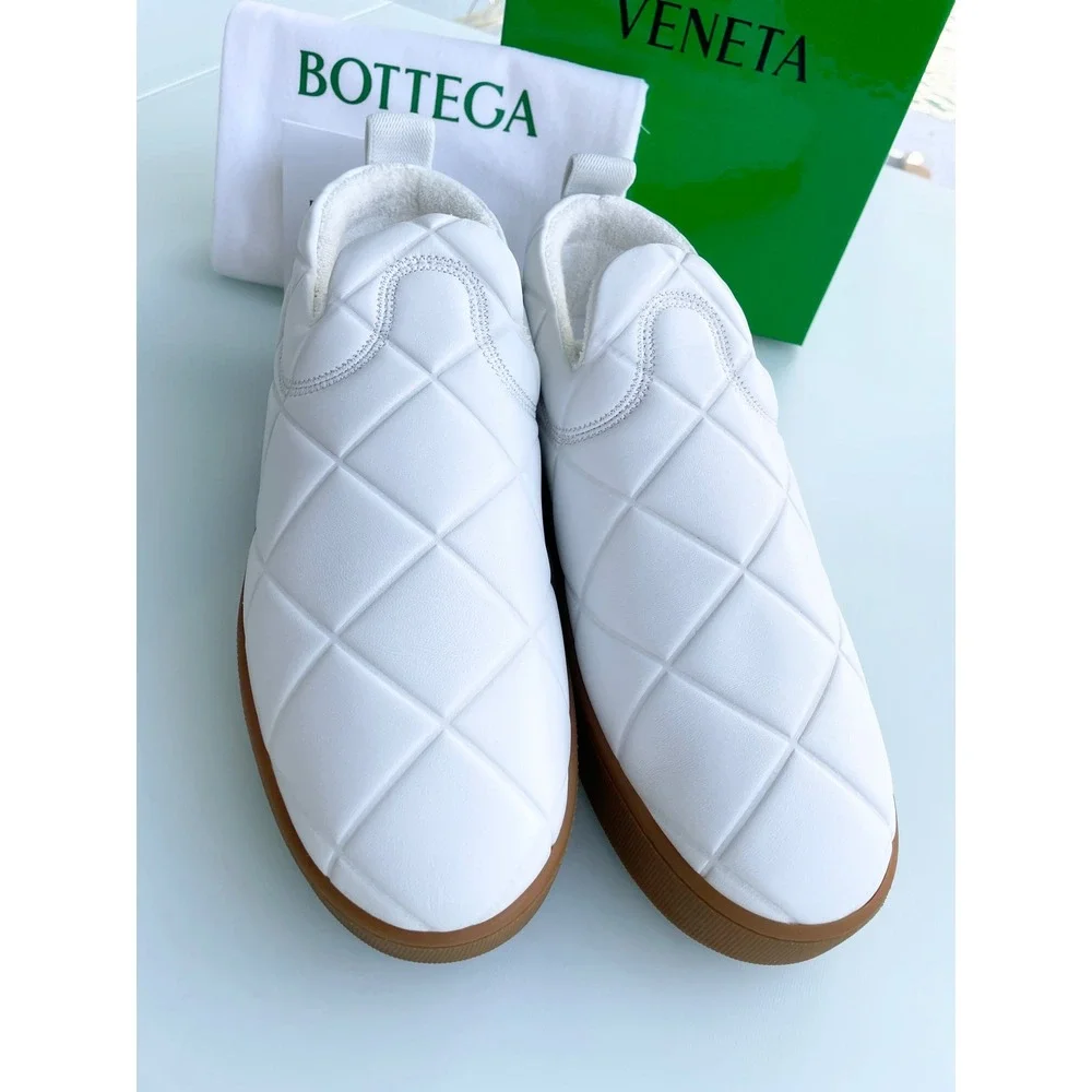 Bottega Veneta Mens 639736 Quilted Embossed White Lambskin Slipon Loafer shoe 42
